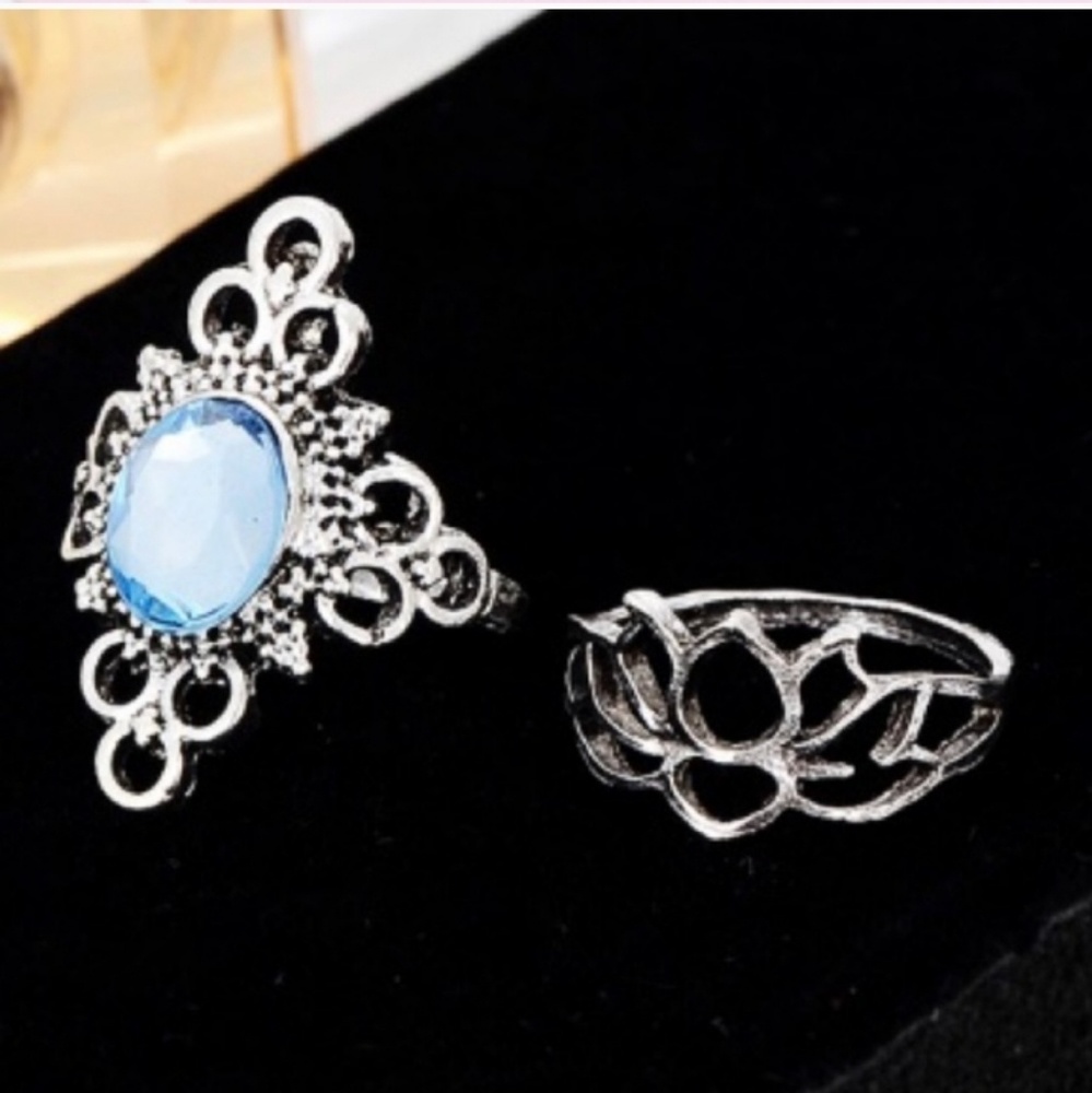 "FINAL PRICE" Silver Blue Star Lotus Ring Set - Picture 3 of 6